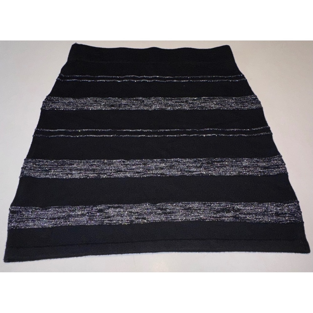 NWT Rock & Republic Women Black Metallic Silver Stripe Knit Holiday Skirt Size M - Picture 7 of 7